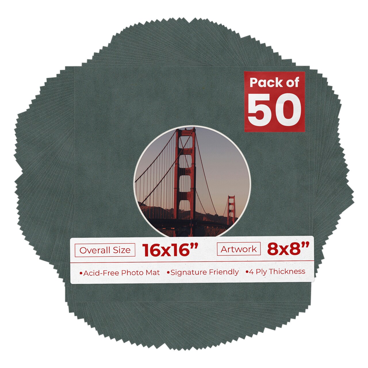 Dark Grey Suede Mat Board for 16x16 Frames - Circle Opening for 8x8 Photos